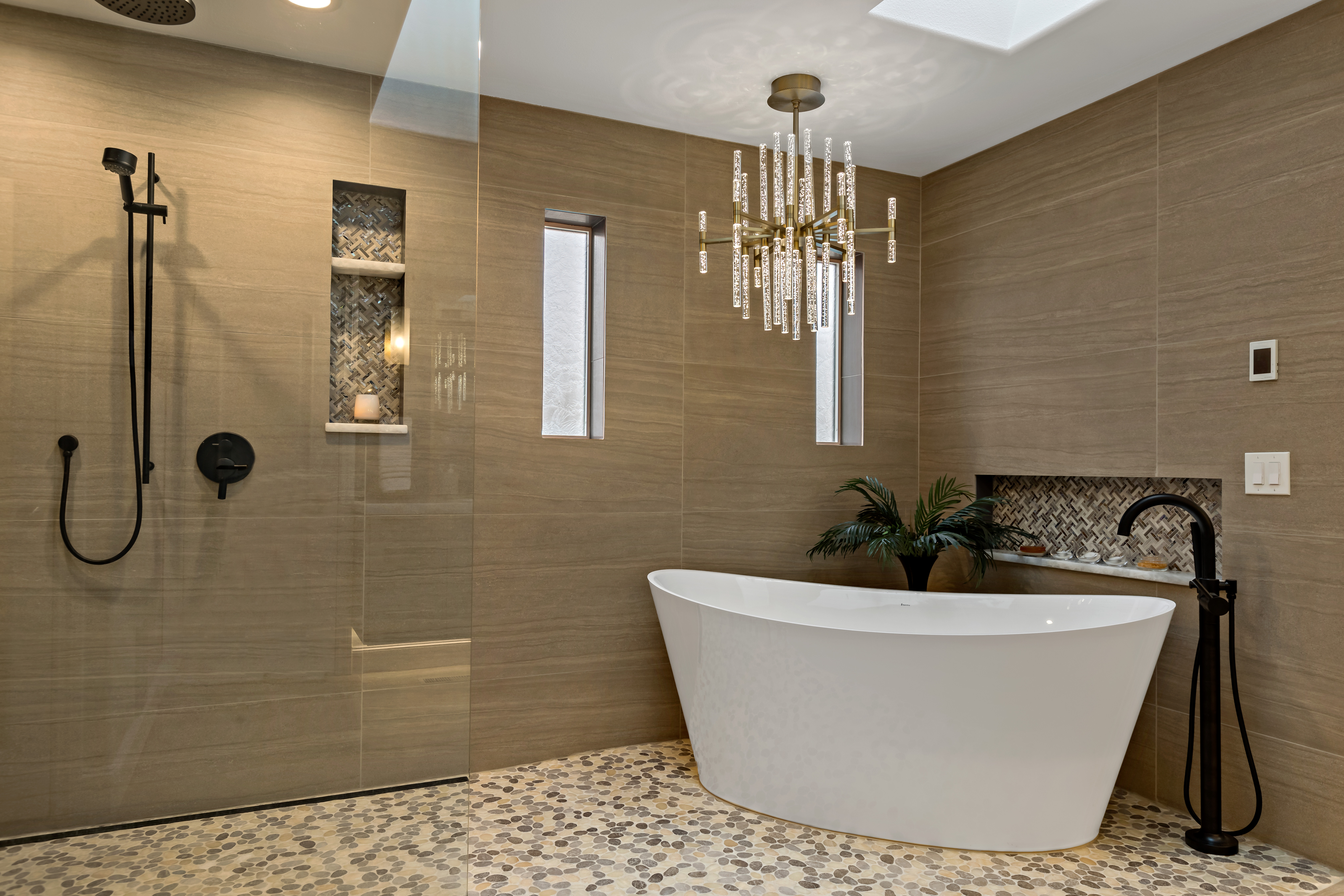 Black Sand Primary Bath — finishing details